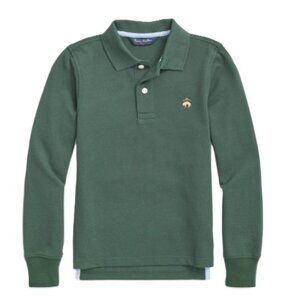 NWT - Brooks Brothers Boys Long‑Sleeve Cotton Pique Polo, Dark Green – Size M